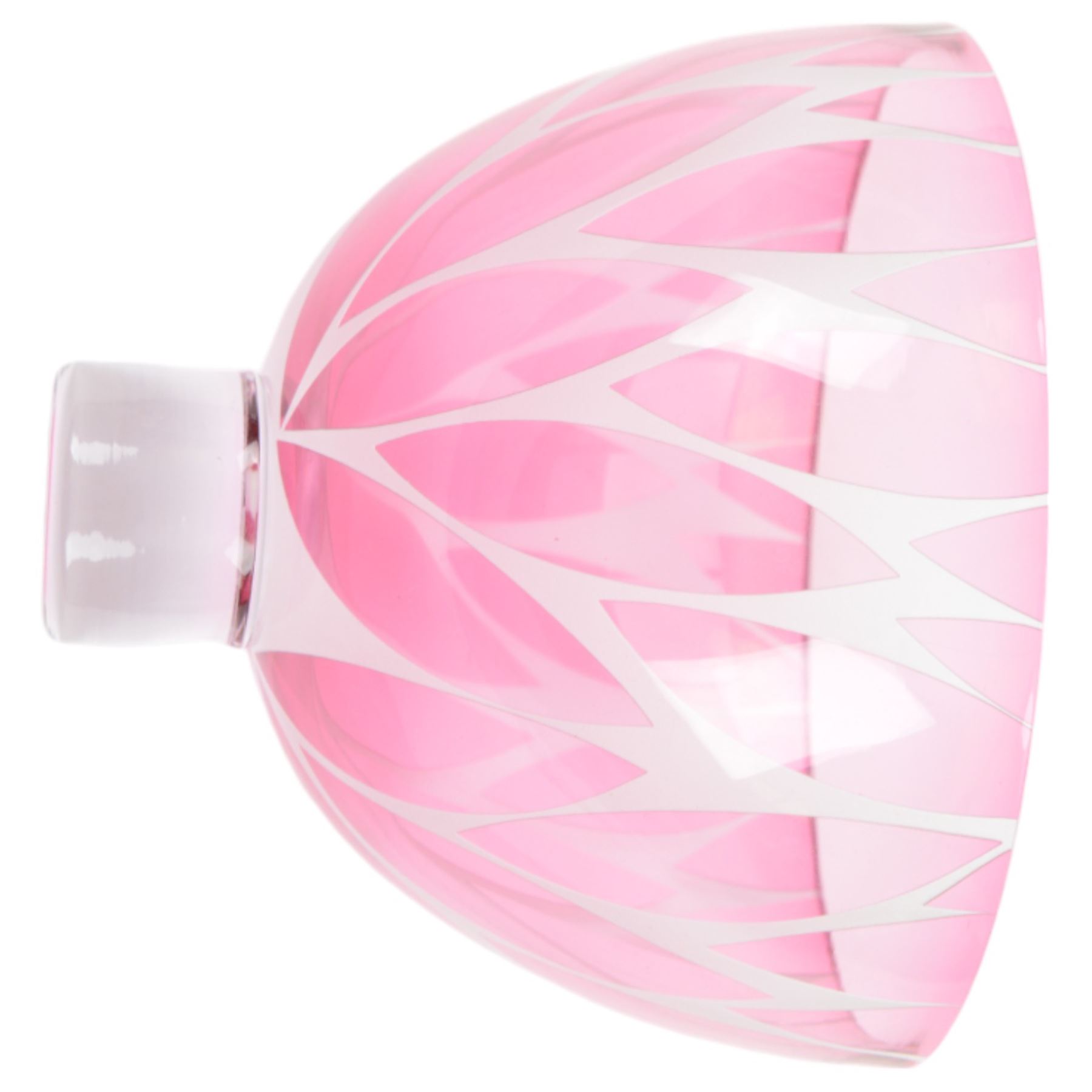 Gillies Jones of Rosedale glass bowl decorated with pink leaves with white rim, upon a short clear tapering foot, signed to base, H14cm D15cm