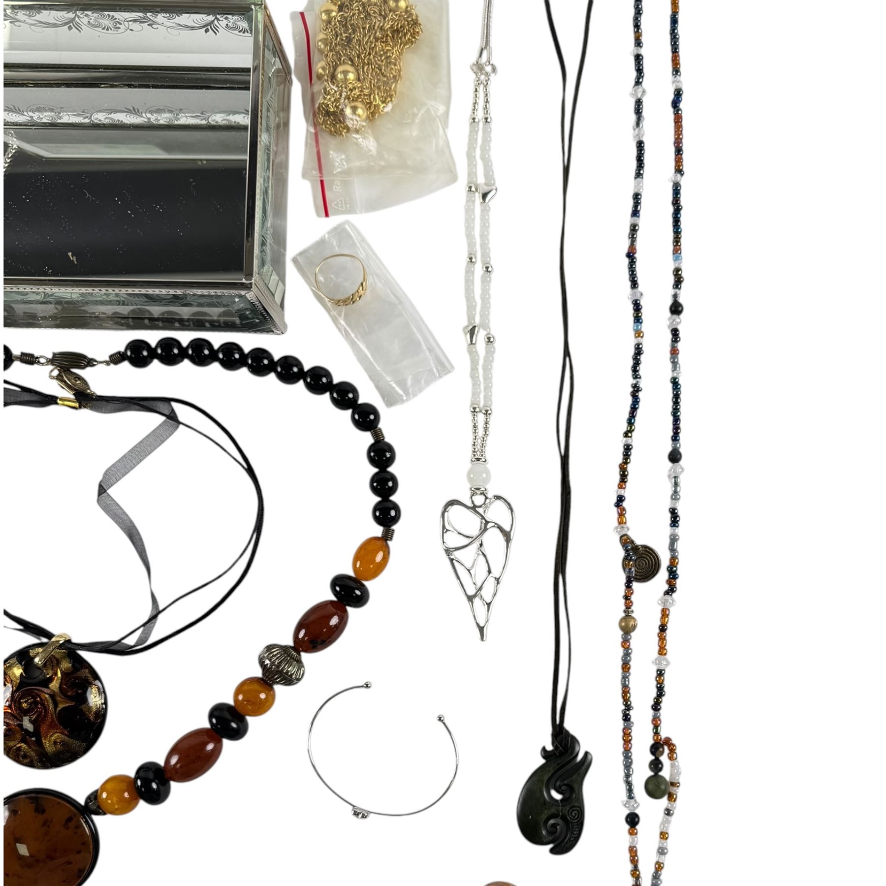 18ct gold old keepers ring and a collection of beaded costume necklaces