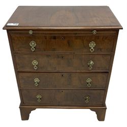 Georgian design walnut chest, crossbanded rectangular ovolo-moulded top, fitted with slide over four long cock-beaded drawers, on bracket feet