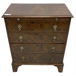 Georgian design walnut chest, crossbanded rectangular ovolo-moulded top, fitted with slide over four long cock-beaded drawers, on bracket feet