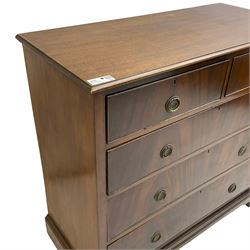 Early 20th century Georgian design mahogany chest, fitted with two short and three long cock-beaded drawers, raised on bracket feet