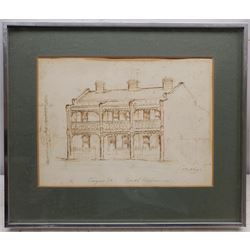 Joan Coxsedge (Australian 1931-): 'Curzon Street North Melbourne', pen and ink signed and titled 21cm x 29cm