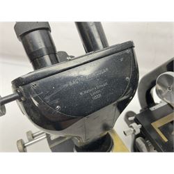 Three Binocular microscopes, comprising two W. Watson & Sons Bactil no 110331 and 107773 and Tasco LMSQF-F