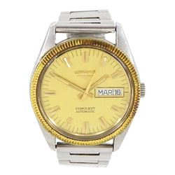 Longines Conquest gentlemen's stainless steel automatic wristwatch, gilt dial with baton h...