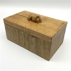 'Mouseman' adzed light oak trinket box with cover, carved mouse signature, by Robert Thompson of Kilburn