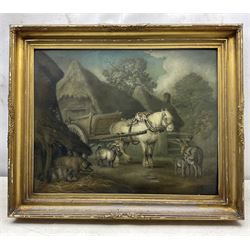 Benjamin Zobel (German/British 1762-1830): Animals in the Farmyard, 'Marmotinto' sand picture signed with initials 47cm x 59cm