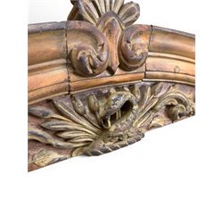 19th century carved pine architectural pediment, detailing floral swags with berries and central serpentine snake head 