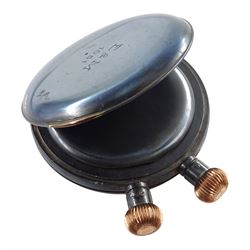 Semikrograph military gun metal 1/50 second stop watch, patent No.73392/93,  back case stamped E & M 1051, inner case stamped 83905, movement No. 6050