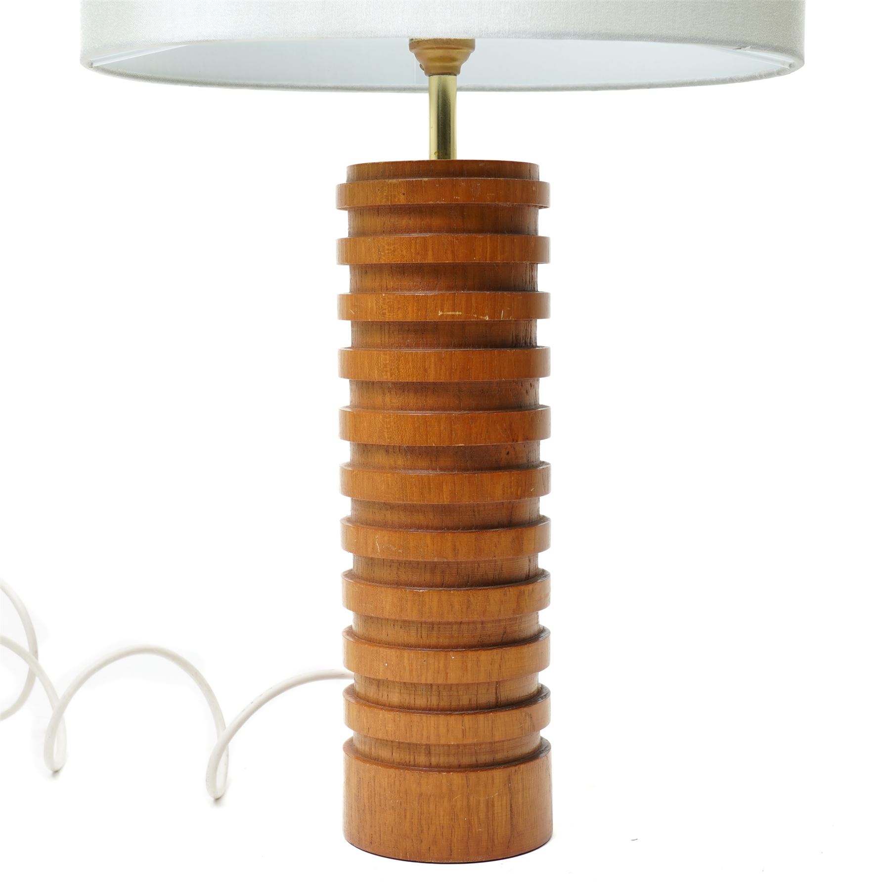 Two mid-century teak and brass table lights, excluding fittings H30cm and H23cm (2)