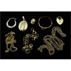 Gold buckle ring and gold jewellery oddments, all 9ct hallmarked or tested