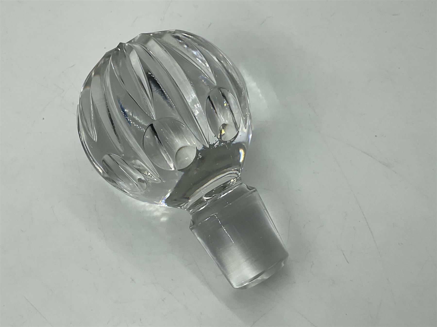 Modern silver mounted glass decanter, the cut glass body of circular form, with personal engraving, the silver collar hallmarked L J Millington, Birmingham 2008, overall H23.5cm