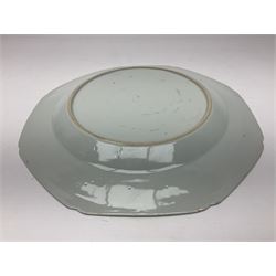 18th century Chinese export blue and white plate of octagonal form, with a pagoda landscape, D23cm