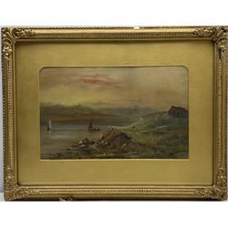 W C Norton (British 19th century): 'Sunset off Kentish Coast', watercolour signed titled and dated 1878, 22cm x 36cm