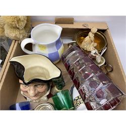 Collection of toby jugs, together with other ceramics and glassware, in five boxes