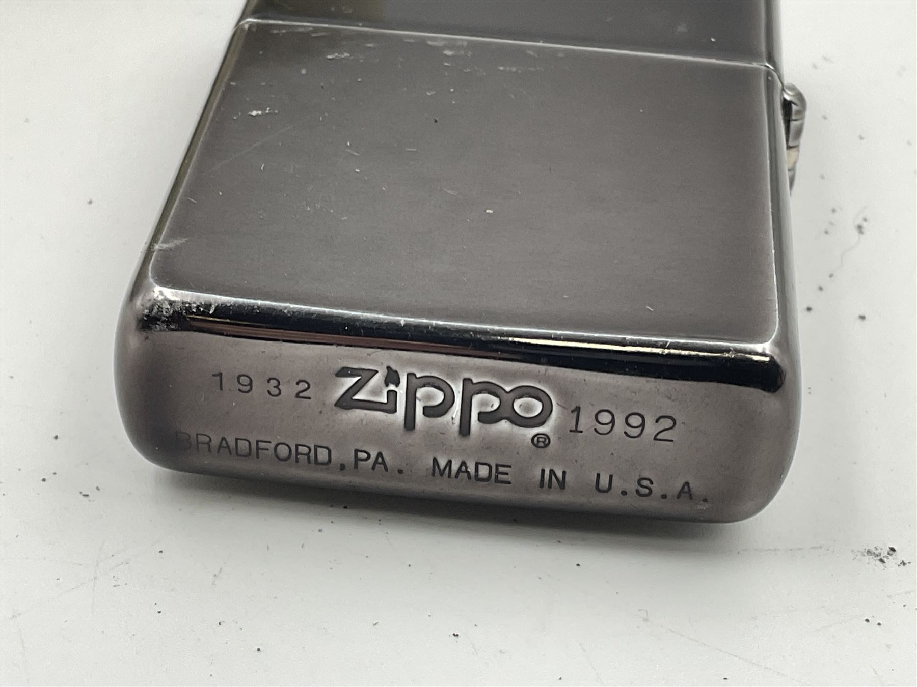 Zippo 60th anniversary lighter, dated 1932-1992, in commemorative tin