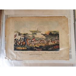 William Simpson (British 1823-1899) after Louis Haghe (Belgian 1806-1885): 'Funeral of the Duke of Wellington', set three hand-coloured lithographs pub. Ackermann & Co 1852 and 1853 printed by Day & Son, London 60cm x 42cm; John Romney (British 1785-1863) after William Heath (1794-1840): 'Taken at the Moment of time when the Cuirassiers was surrounded by the 79 Regiment and Scotch Greys at the Battle of Waterloo', engraving with later hand-colour pub. Richard Evans, Spitalfields 1816, 23cm x 29cm; together with a large quantity of further Napoleonic period lithographs, engravings, maps and ephemera, including Rowlandson, Heath, Illustrated London News, etc (approx 26)