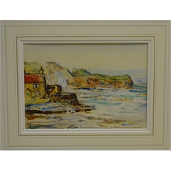 Rowland Henry Hill (Staithes Group 1873-1952): High Tide at the Old Alum Works Cottage Sandsend, watercolour signed and dated 1924,  18cm x 25cm  DDS - Artist's resale rights may apply to this lot     