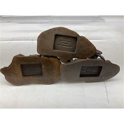 Six Franklin Mint bronze models of African animals, comprising Lion, Black Rhinoceros, Greater Kudu, Cheetah, Giraffe and African Elephant, tallest example H14cm