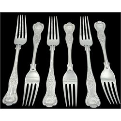 Six Edwardian silver Kings pattern table forks, hallmarked William Hutton & Sons Ltd, London 1908, approximate weight 19.61 ozt (610 grams)
