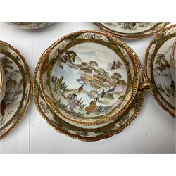 Noritake part tea service, printed and painted with figures in a landscape, comprising ten  tea cups and saucers, ten dessert plates, milk jug and sugar bowl