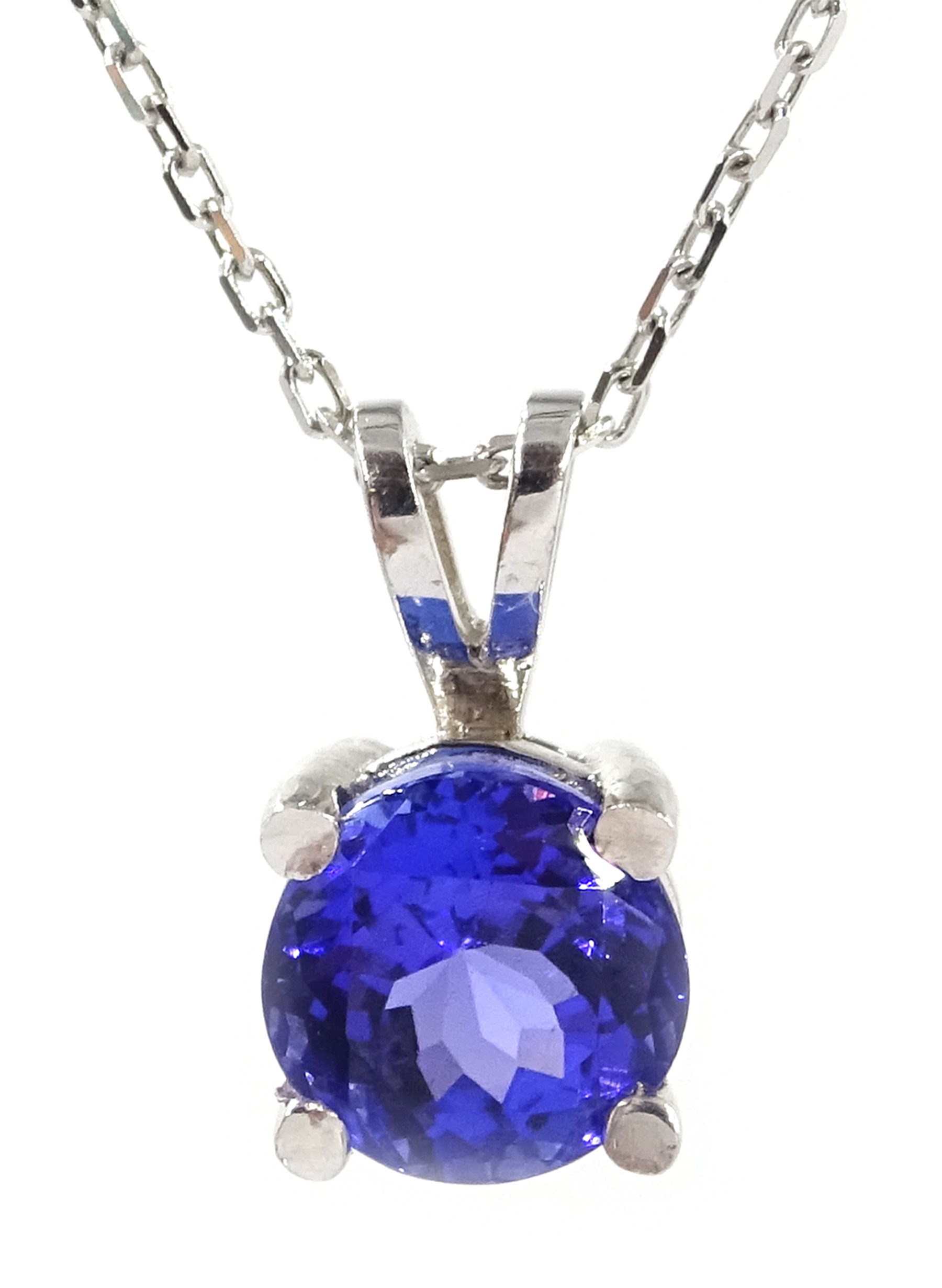 18ct white gold tanzanite solitaire pendant necklace, stamped 750