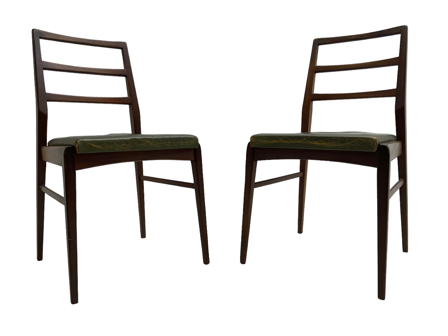 Richard Hornby for Fyne Ladye - set of six (4+2) mid-20th century dining chairs, ladder back over green faux leather upholstered drop-in seat, on tapering supports