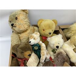 Quantity of teddy bears, predominantly Hermann examples, to include limited edition examples, Little Hilde, Classic Panda Bear, A Handful of Joy, etc, together with Merrythought bear, Martin Germany bears, bear with growler etc in two boxes