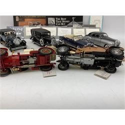 Eight Franklin Mint diecast models of cars, 1911 Rolls-Royce Tourer, The Rolls-Royce Corniche IV, The Mercedes Simplex, 1955 Rolls-Royce Silver Cloud, 1921 Rolls-Royce Silver Ghost, 1907 Rolls-Royce Silver ghost,1929 Rolls-Royce Phantom I,  and 1930 V-16 452 Cadillac Imperial Sedan, all with original tags attached