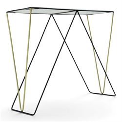 Contemporary marble console table, white marble top with ebonised and gilt metal supports