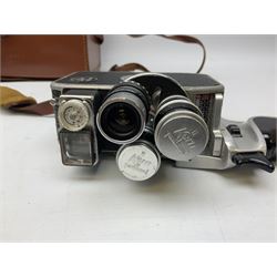 Paillard Bolex Cine Camera with Kern II lens, together with Haynor film viewer editor and Minister III camera with Yashica 1:2.8 45mm lens etc