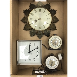  Pair Ferranti two colour Bakelite electric clocks, 1970's Metamic sunburst clock and an Ikea wall clock (4)  