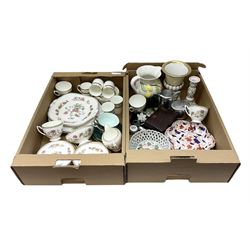 Coalport 'Persian Flower' part tea service for four, together with Elizabethan 'Cavendish' cups and saucers, Border Fine Arts dog figure, other teawares and ceramics, metalware etc in two boxes