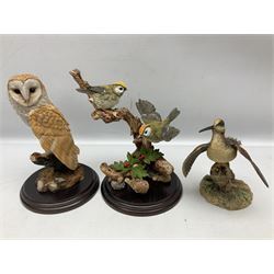 Quantity of Country Artists figures, comprising Woodland Visitors G800, Otter Family CA 552, Barn Owl CA 431, Wren CA 81, Mouse and Acorn CA784, Kingfisher - Broadway CA422, Early Days - Barn Owlets CA 720, together with two Border Fine Arts figures comprising Woodcock by James Harvey, 1985 and First Outing, Many with original boxes (9)