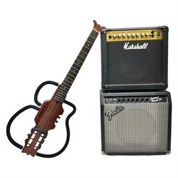 Aria Sinsonido mahogany electric travel guitar, serial no.0502385 L86cm; in original gig bag with earphones and GM11 Minituner; together with Fender Sidekick Reverb 25 amplifier and Marshall MG Series 15DFX amplifier (3)