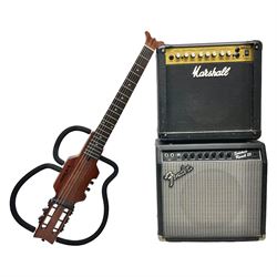  Aria Sinsonido mahogany electric travel guitar, serial no.0502385 L86cm; in original gig bag with earphones and GM11 Minituner; together with Fender Sidekick Reverb 25 amplifier and Marshall MG Series 15DFX amplifier (3)