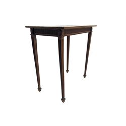 19th century cherry wood side table, rectangular top with inlaid band, fluted frieze and square tapering supports with spade feet