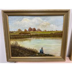 J H Robinson (British 20th century): Canal and Lake Landscape, pair oils on board, signed and dated 1982 (2) 