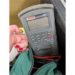 Electrical testing equipment, including Taylor valve voltmeter and a Maplin tester, together with a Union Brothers soldering station etc