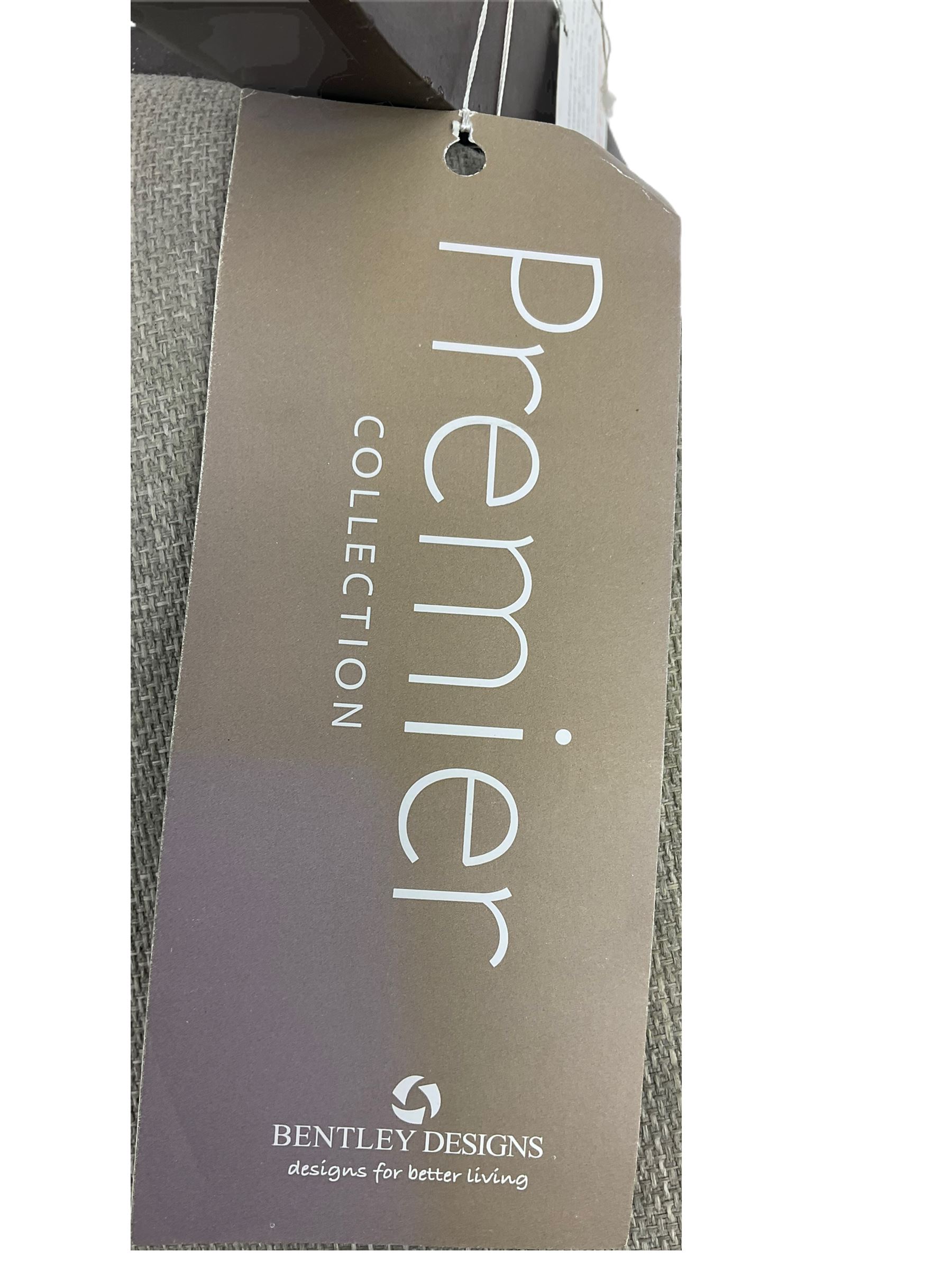 Bentley Designs - Premier collection 'Oslo' contemporary walnut extending dining table and six chairs upholstered in steel grey fabric. 