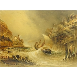 Henry Barlow Carter (British 1804-1868): Returning to Staithes in Rough Seas, watercolour with scratching out signed and dated 1859,  54cm x 73cm  