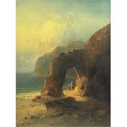 M Sinclair (19th century): Figures in a Cove, oil on canvas signed 39cm x 29cm