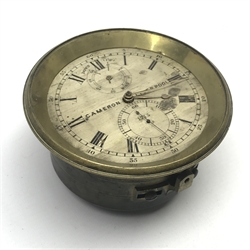 Mid 19th century marine chronometer by 'Cameron, Liverpool', silvered Roman dial, serial no. '1715', four pillar chain fusee movement with detent escapement, engine turned movement plates, dial diameter - 10cm, total diameter - 12.5cm