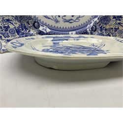 Minton Bombay pattern platter, together with Mason's meat platter, decorated with mythical beast, and two Cauldron Place Opaque China dishes 