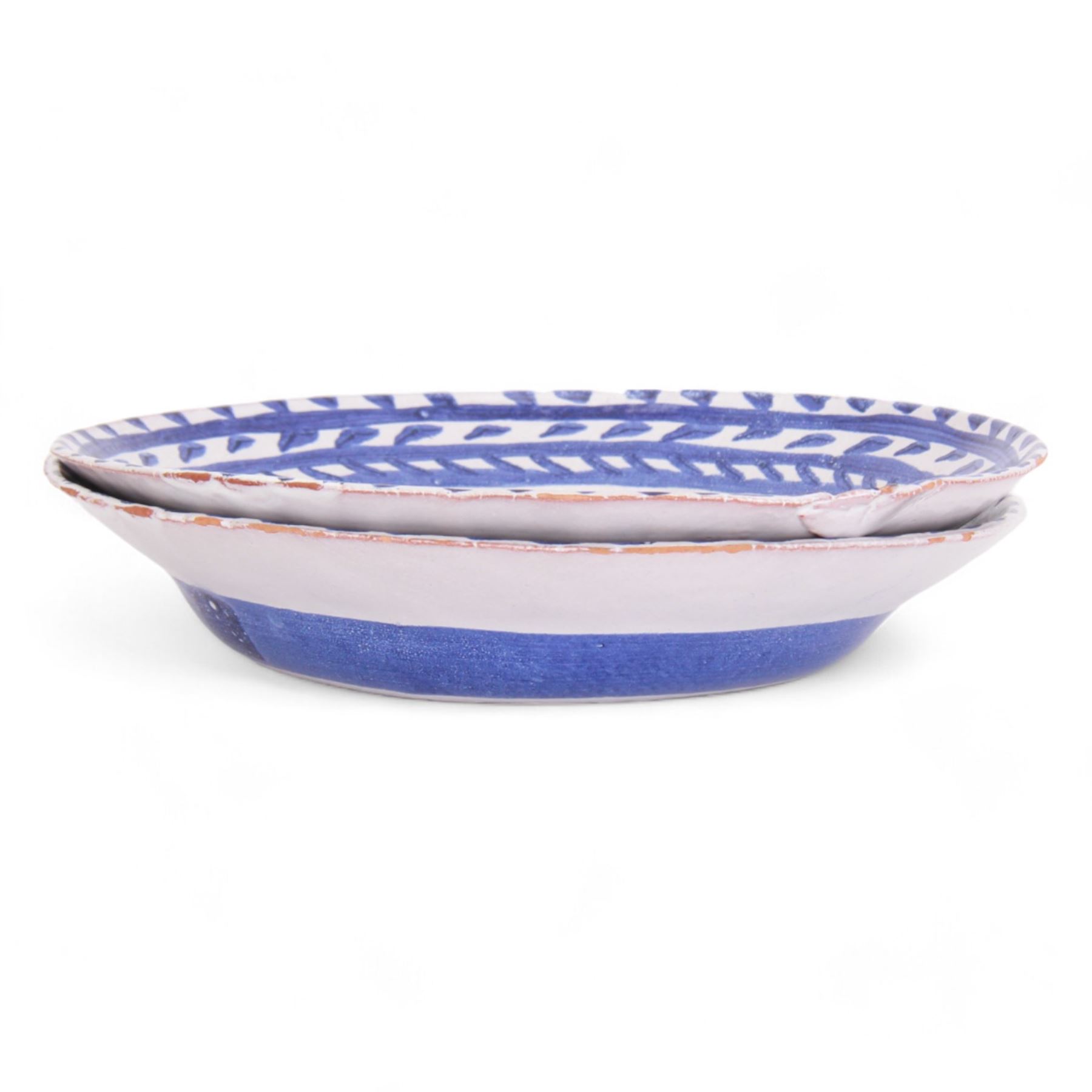 Hylton Nel (1941-); Two bowls, 1999, each decorated internally with a figure of a man stood beneath a tree with stylised fish to the top, with makers mark and date to the base HN. 17.5.95