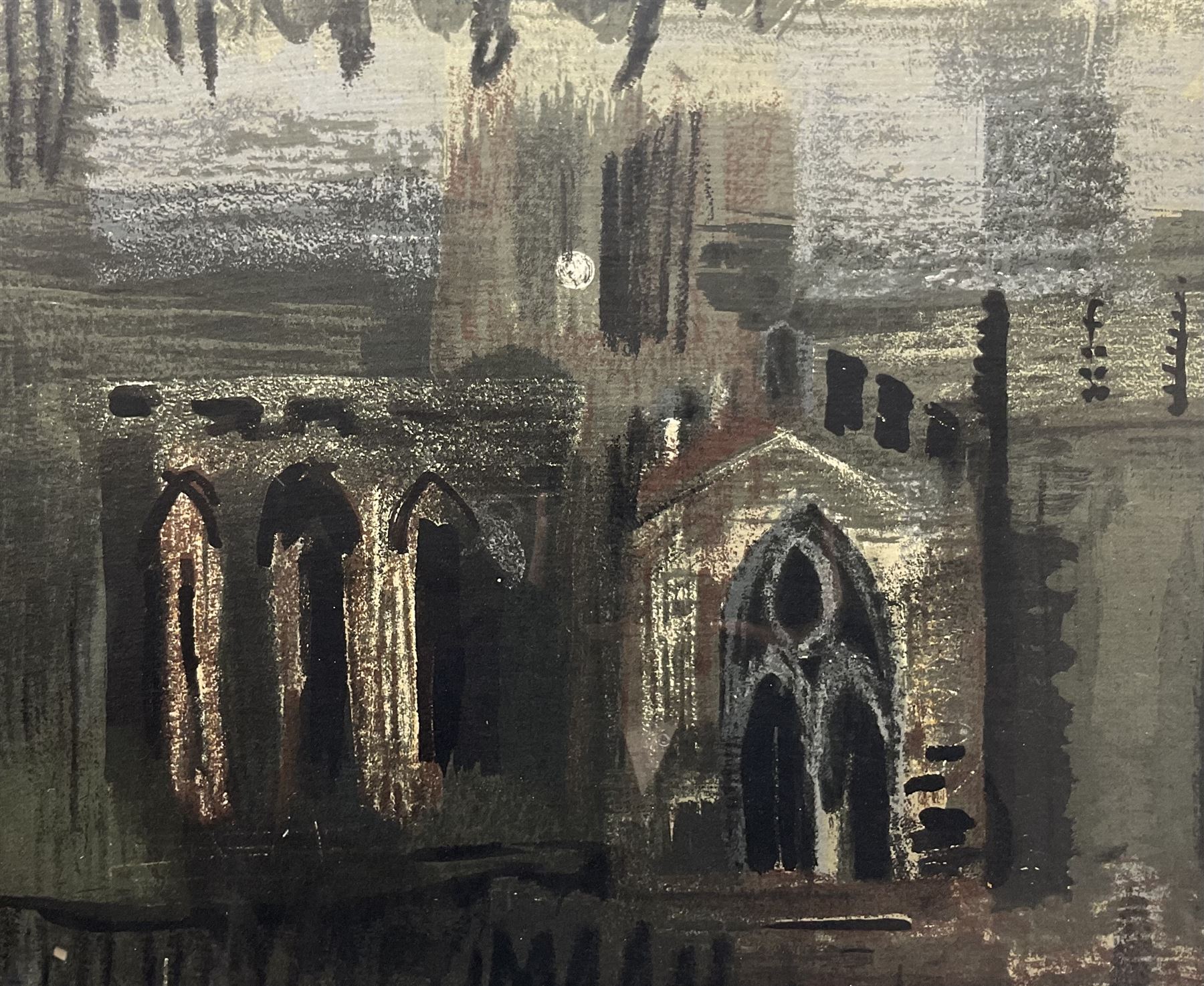 John Piper (British 1903-1992): 'Northern Cathedral', screen print on cotton satin, titled on label verso 49cm x 59cm 