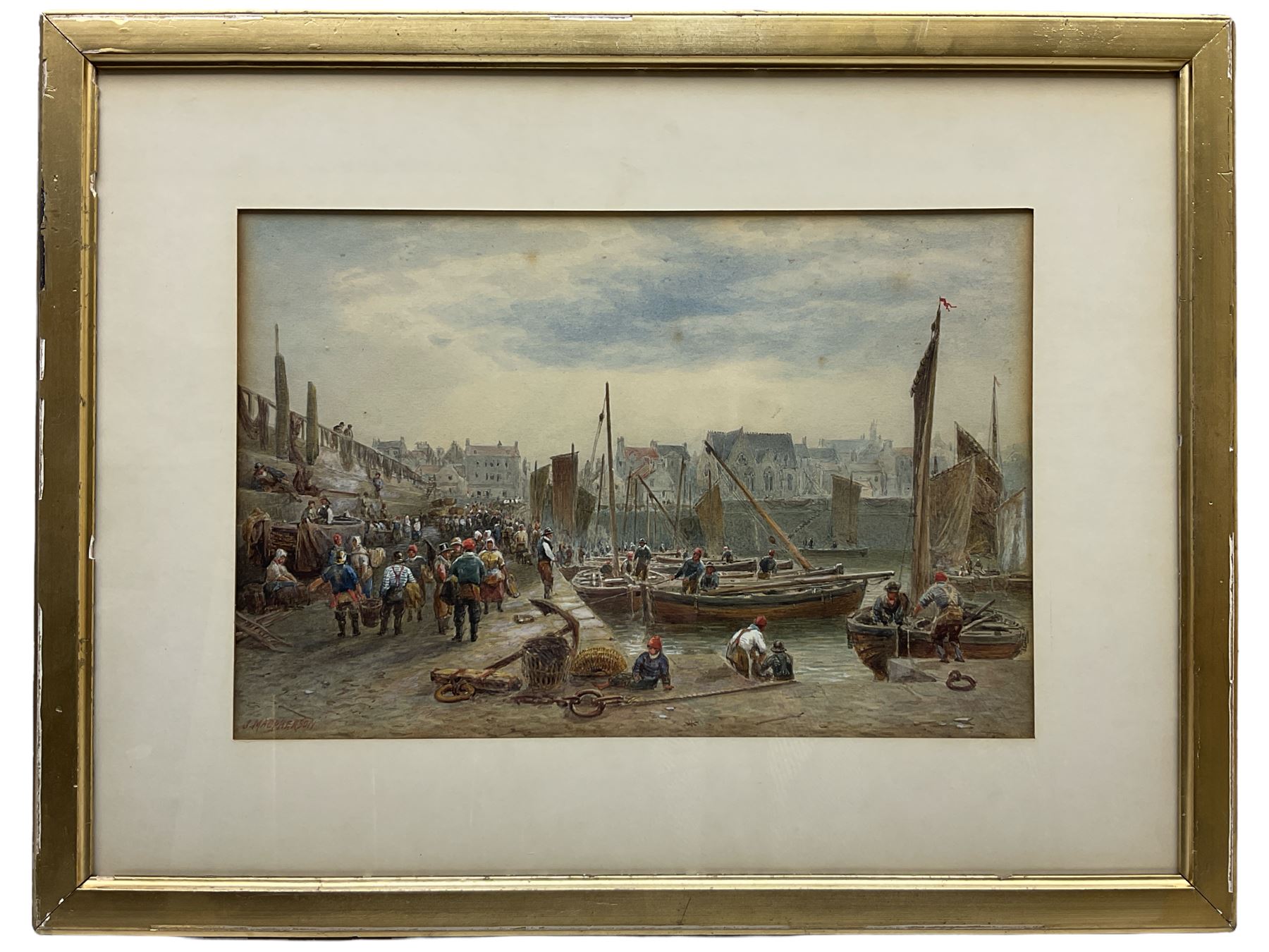 John MacPherson (Scottish fl.1858-1891): Busy Scottish Harbour Scene, watercolour signed 23cm x 34cm 
