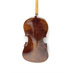Alfred Stingl by Hofner cello, model AS-360 with 75.5cm two-piece maple back and ribs and spruce top, bears label with serial no.JO411-0706, L122cm; in carbon-fibre carrying case with bow