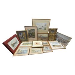 Collection of watercolours and prints, to include: Henry Measham RCA (British 1844-1922): Cattle in the Uplands, watercolour; FA Cooper (1890): 'The Day's Work Done', oil; Brian Needham: Feeding Chicks, watercolour, two Rye engravings; Vernon Ward print; David Lockwood Jones: 'Ganton Golf Club', watercolour, etc (qty)