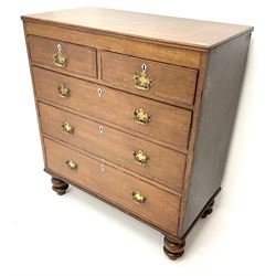 19th century oak chest, two short and three long drawers, turned supports 