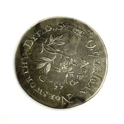 King William III half crown coin with engraving to the reverse reading 'Joan Norsworthy, Died Sept 19, 1786' 